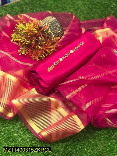 3 Pcs Women's Unstitched Katan Plain Suit