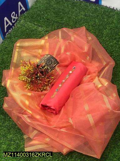 3 Pcs Women's Unstitched Katan Plain Suit