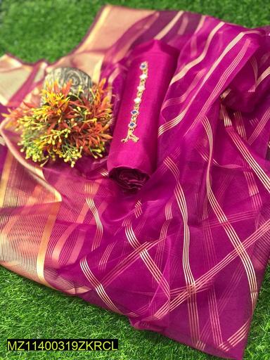 3 Pcs Women's Unstitched Katan Plain Suit