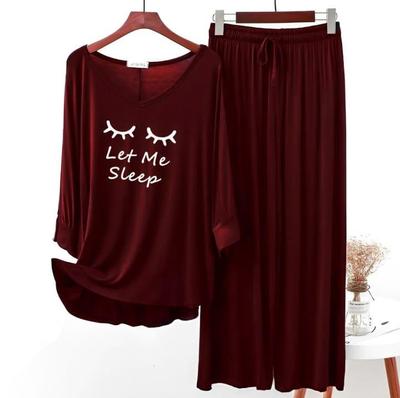 Cozy Printed Cotton Jersey Night Suit - 2 Pcs Set in Maroon