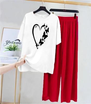 Stylish Printed Cotton Jersey Night Suit - 2 Pcs Set