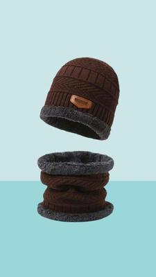 1 Pc Wool Plain Beanie And Neck Warmer
