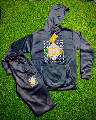 Men's Grey Hooded Neck Polyester Hoodie Track Suit - 2 Pcs