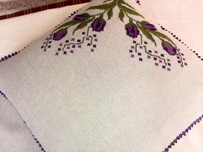 2 Pcs Mix Cotton Embroidered Pillow Cover