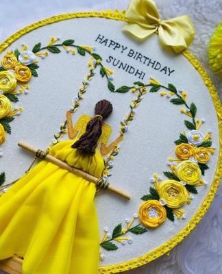 Flower Design Embroidered Wall Hanging Hoop