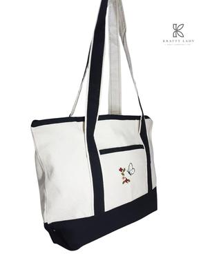 Stylish Women's Off White Embroidered Jute Tote Bag - 1 Pc