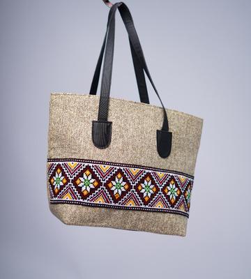 Stylish Women's Embroidered Jute Tote Bag - 1 Pc