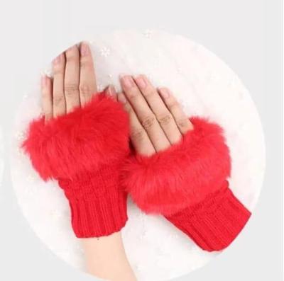 2 Pcs Wool Plain Fingerless Gloves 