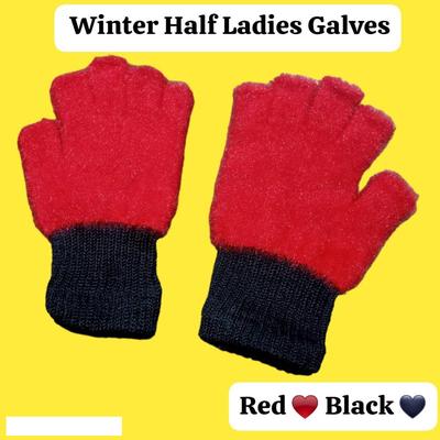 Warm Red Wool Fingerless Gloves - 2 Pcs Set