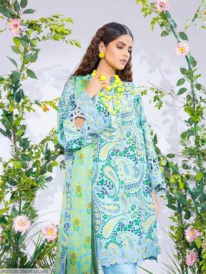 3 Pcs Women's Unstitched Silk Printed Suit