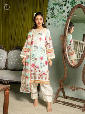 3 Pcs Women's Unstitched Lawn Chikankari Embroidered Suit