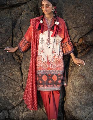 3 Pcs Women's Unstitched Lawn Printed Suit