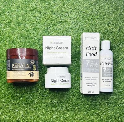3 in 1 Skincare Bundle - 4 Pcs Hair Mask, Night Cream & Hair Food