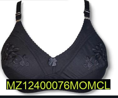 Cotton Embroidered Bra, Black