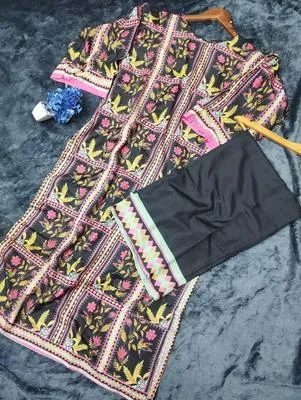 2 Pcs Women's Stitched Swiss Lawn Printed Shirt And Trouser