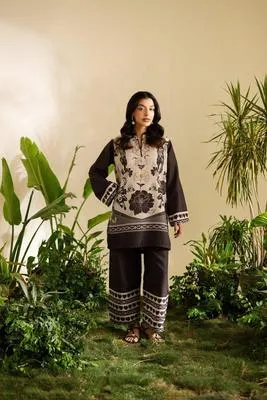 Black Printed Swiss Lawn 2Pc Set thumbnail 2
