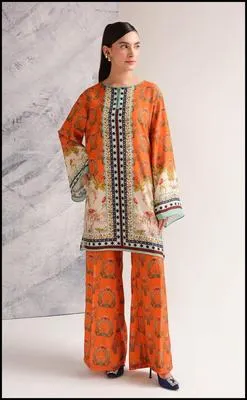 Orange Printed Swiss Lawn 2Pc Shirt & Flapper Set thumbnail 2