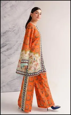 Orange Printed Swiss Lawn 2Pc Shirt & Flapper Set thumbnail 3