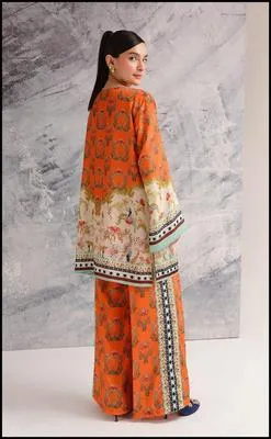 Orange Printed Swiss Lawn 2Pc Shirt & Flapper Set thumbnail 4