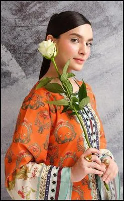 Orange Printed Swiss Lawn 2Pc Shirt & Flapper Set thumbnail 6