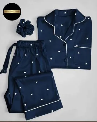 2 Pcs Women's Stitched Silk Printed Night Suit