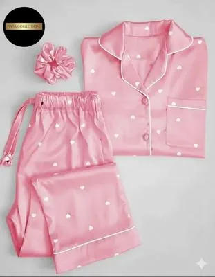 2 Pcs Women's Stitched Silk Printed Night Suit