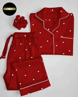 2 Pcs Women's Stitched Silk Printed Night Suit