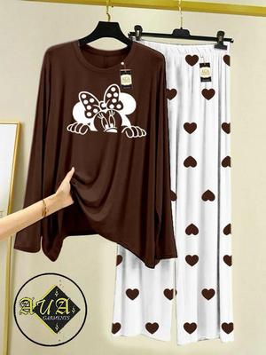 2 Pcs Women's Stitched Printed Night Suit