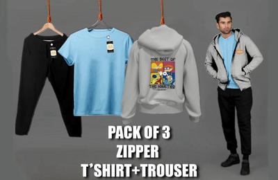 Men's Fleece Zipper Track Suit - 3 Pcs in Blue