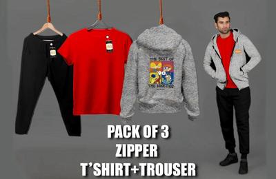 Men's Red Fleece Zipper Track Suit - 3 Pcs Set