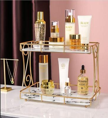 Golden Metal Makeup Organizer - No Leak Storage Solution for Organized Makeup