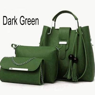 Stylish Women's Leather Hand Bag Set - 3 Pcs in Green