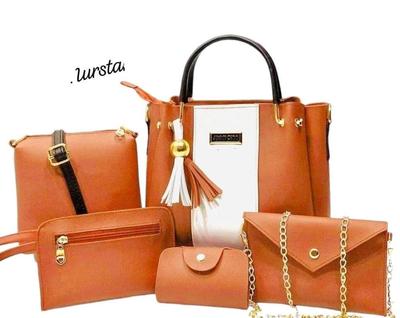 Women's Stylish PU Leather Hand Bag Set - 5 Pcs