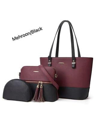 Women PU Leather 3-Piece Multicolor Handbag Set thumbnail 4