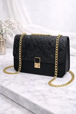 Elegant Embossed Floral Chain Shoulder Bag