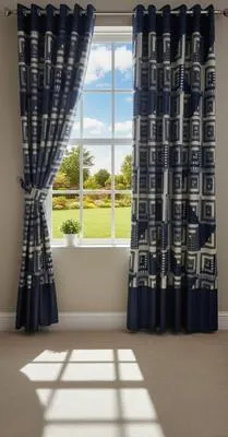 Luxurious 1 Pair Cotton Salonica Printed Curtains