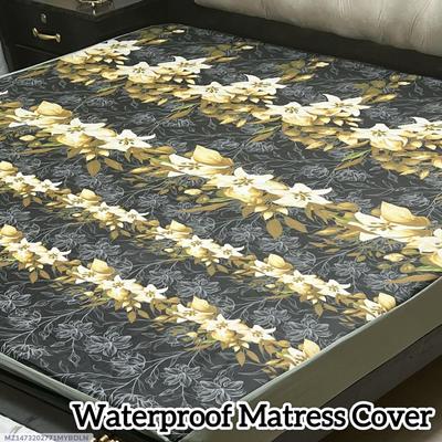 Terry Cotton Printed Double Bed Mattress Cover thumbnail 2