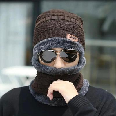 2 Pcs Wool Textured Beanie and Neck Warmer Set for Unisex