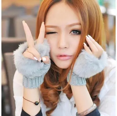 Warm Fingerless Gloves - 1 Pair Wool & Fur Fingerless Gloves Women's Winter Accessory