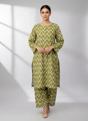 Women Green Printed 2-Piece Suit Micro Polo Cotton