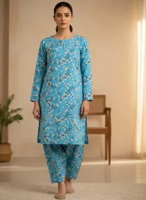 Blue Printed 2 Pcs Women's Unstitched Suit thumbnail 3