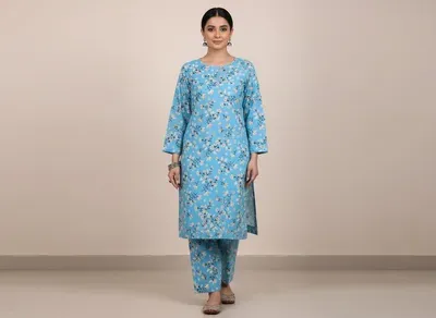 Blue Printed 2 Pcs Women's Unstitched Suit thumbnail 5