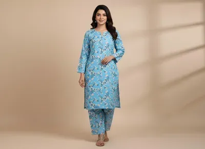 Blue Printed 2 Pcs Women's Unstitched Suit thumbnail 4
