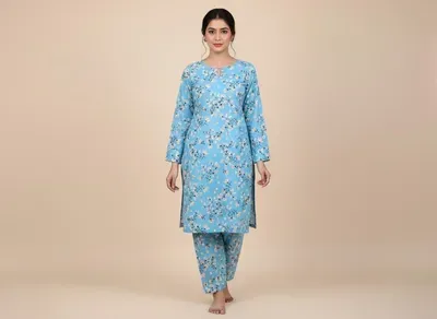 Blue Printed 2 Pcs Women's Unstitched Suit thumbnail 6