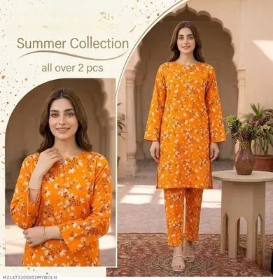 Women Orange Printed 2 Pcs Suit Micro Polo Cotton thumbnail 8