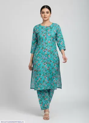 Turquoise Printed 2 Pcs Women's Suit Micro Polo Cotton thumbnail 7