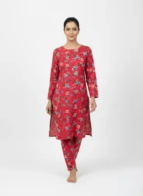 Women Unstitched Printed Suit Red Floral 2 Pcs thumbnail 5