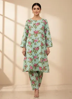 Women Printed 2-Piece Suit Green Micro Polo Cotton