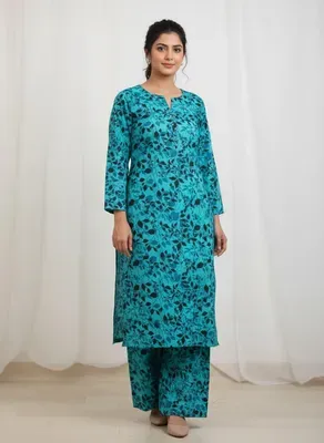 Blue Printed 2 Pcs Women's Unstitched Suit thumbnail 3