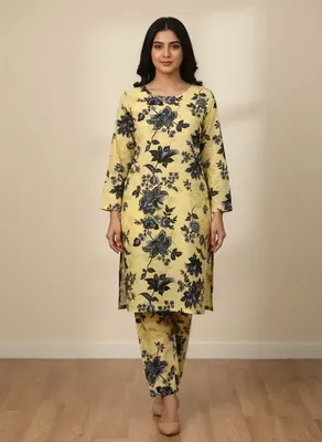 Women Unstitched Printed Suit Yellow Floral 2 Pcs